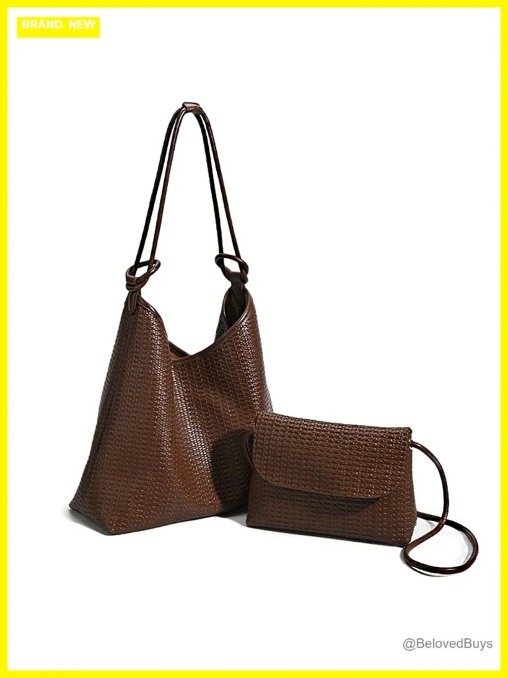 2-Piece Woven Texture Vegan Leather Hobo Bag Set Tote Crossbody with Clutch